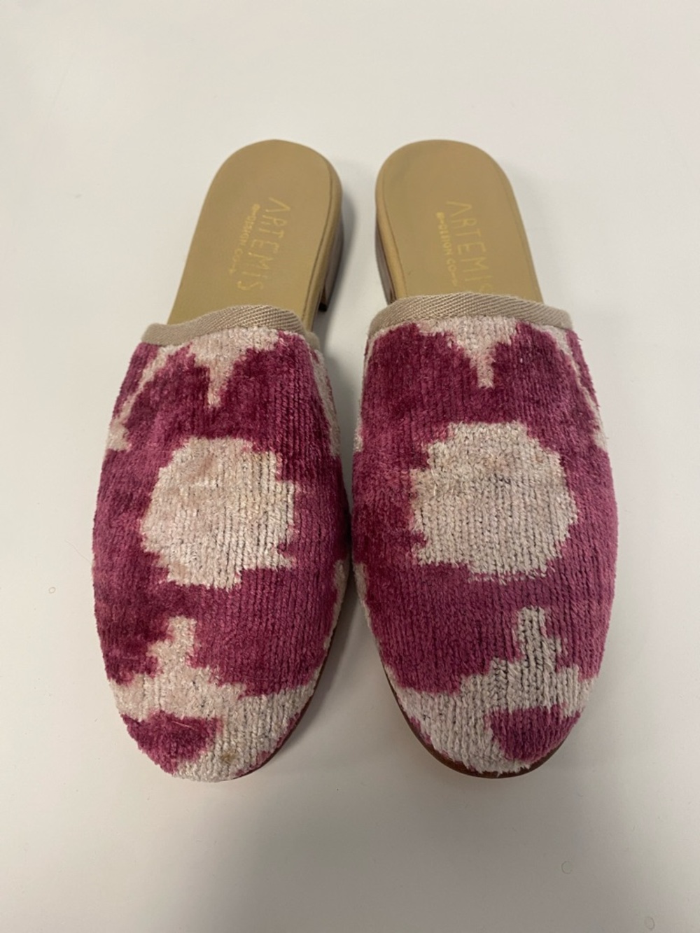 Artemis Design Co. Pink and Cream Velvet Slide Mules